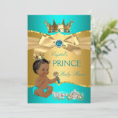 Aquamarin Blue Gold Prince Baby Dusche ethnisch Einladung (Stehend Vorderseite)