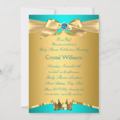 Aquamarin Blue Gold Prince Baby Dusche ethnisch Einladung (Rückseite)