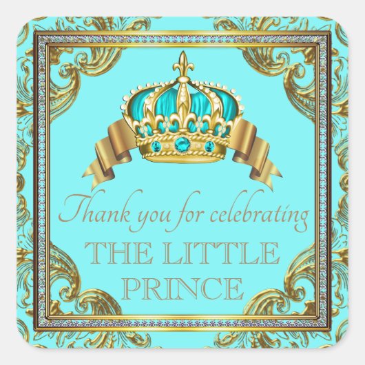 Aquamarin Blue Gold Prince Baby Shower Stickers (Vorderseite)