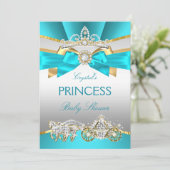 Aquamarin Blue Gold Princess Babydusche Einladung (Stehend Vorderseite)