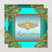 Aquamarin Blue Gold Tiara Quinceanera Einladung (Vorne/Hinten)