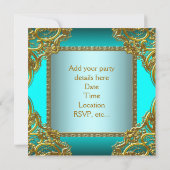 Aquamarin Blue Gold Tiara Quinceanera Einladung (Rückseite)