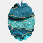 Aquamarin Blue Gold Türkis Weihnachtsausstellung K Ornament Karte (Links)