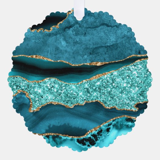 Aquamarin Blue Gold Türkis Weihnachtsausstellung K Ornament Karte (Vorderseite)