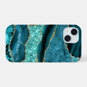 Aquamarin Blue Gold Turquoise Ihr Name iPhone Fall 15 Hülle (Rückseite (Horizontal))