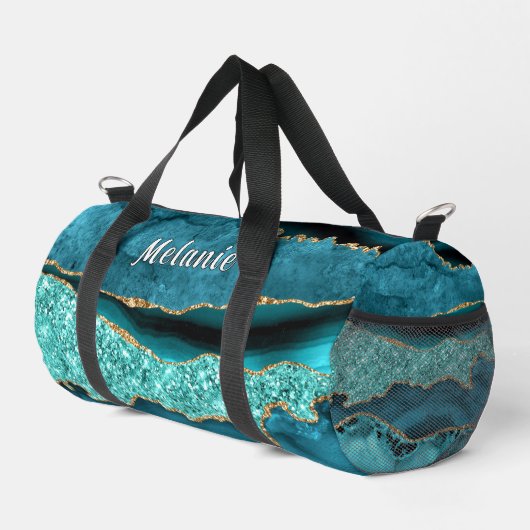 Aquamarin Blue Gold Turquoise Individuelle Name Du Duffle Bag (Rechte Ecke)