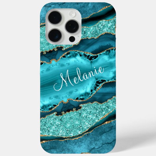 Aquamarin Blue Gold Turquoise Individuelle Name iP Case-Mate iPhone Hülle (Rückseite)