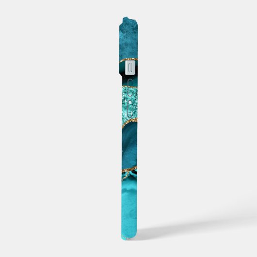 Aquamarin Blue Gold Turquoise Individuelle Name iP iPhone 15 Hülle (Linke Seite)