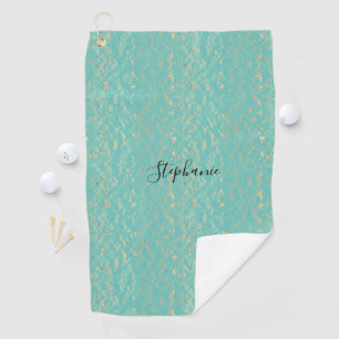 Aquamarin Blue Gold Vintag Name Template Glitterie Golfhandtuch