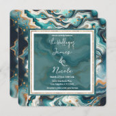 Aquamarin Blue Gold White Modern Marble Agate Wedd Einladung (Vorne/Hinten)