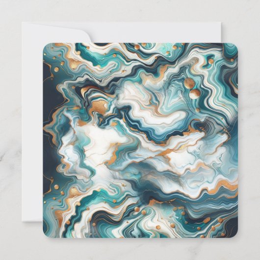 Aquamarin Blue Gold White Modern Marble Agate Wedd Einladung (Rückseite)
