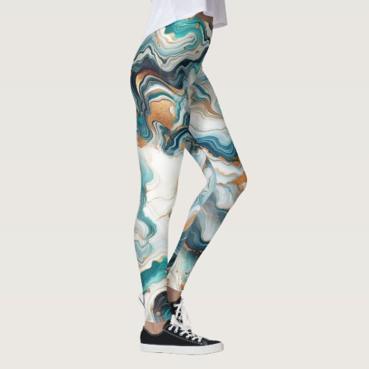 Aquamarin Blue Gold White Modern Marble Agate Wedd Leggings (Rechts)