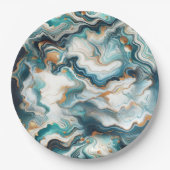 Aquamarin Blue Gold White Modern Marble Agate Wedd Pappteller (Vorderseite)