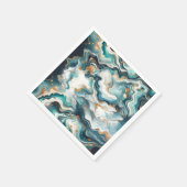 Aquamarin Blue Gold White Modern Marble Agate Wedd Serviette (Ecke)