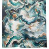 Aquamarin Blue Gold White Modern Marbour Agate Duschvorhang (Vorderseite)
