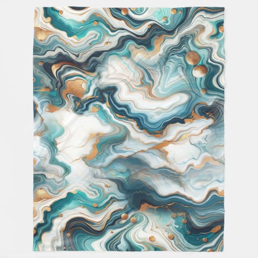 Aquamarin Blue Gold White Modern Marbour Agate Fleecedecke (Vorderseite)
