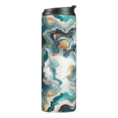 Aquamarin Blue Gold White Modern Marbour Agate Thermosbecher (Nach links gedreht)