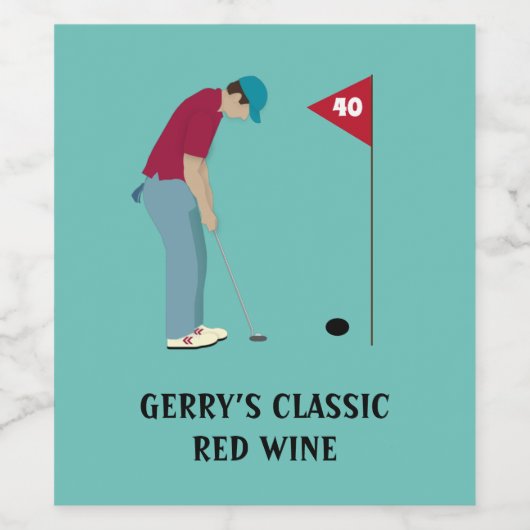 Aquamarin Blue Golfer Putting Ball Weinetikett (Einzelnes Label)