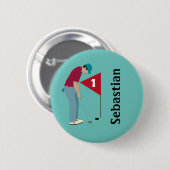 Aquamarin Blue Golfer Putting Button (Vorne & Hinten)