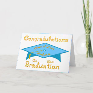 Aquamarin Blue Grad Cap Gold Graduate Class 2024 H Karte