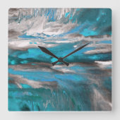 Aquamarin Blue Gray Abstrakt Quadratische Wanduhr (Vorderseite)