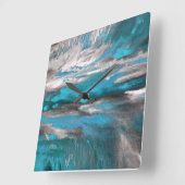 Aquamarin Blue Gray Abstrakt Quadratische Wanduhr (Winkel)