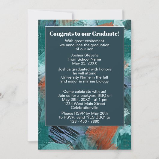 Aquamarin Blue Green Abstrakt Abschluss Ankündigung (Rückseite)