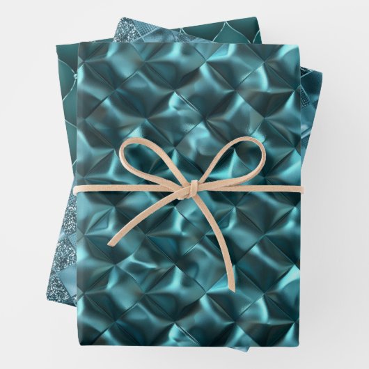 Aquamarin Blue Green Abstrakt Glam Geschenkpapier Set (Beispiel)