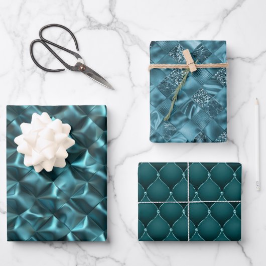 Aquamarin Blue Green Abstrakt Glam Geschenkpapier Set (Vorderseite)