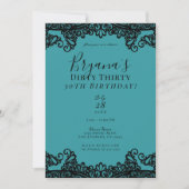 Aquamarin Blue Green Black Lace Dirty 30. Geburtst Einladung (Vorderseite)
