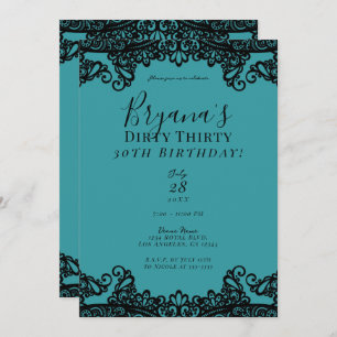 Aquamarin Blue Green Black Lace Dirty 30. Geburtst Einladung