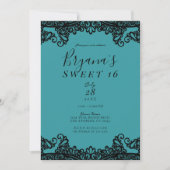 Aquamarin Blue Green Black Lace Sweet 16 Party Einladung (Vorderseite)