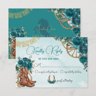 Aquamarin Blue Green Floral Charro Quinceañera Ant RSVP Karte