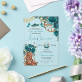 Aquamarin Blue Green Floral Charro Western Quincea Acryleinladungen (In Situ (Hochzeit))