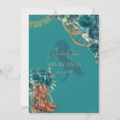 Aquamarin Blue Green Floral Charro Western Quincea Einladung (Rückseite)