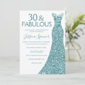 Aquamarin Blue Green Glitzer Dress 30. Geburtstag  Einladung (Stehend Vorderseite)