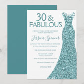 Aquamarin Blue Green Glitzer Dress 30. Geburtstag  Einladung (Vorne/Hinten)