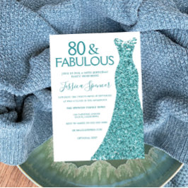 Aquamarin Blue Green Glitzer Dress 80. Geburtstags Einladung