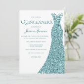 Aquamarin Blue Green Glitzer Dress Quinceanera Par Einladung (Stehend Vorderseite)