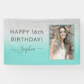 Aquamarin Blue Green Glitzern Birthday Party Banner (Horizontal)