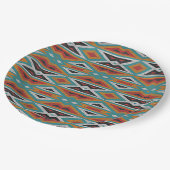 Aquamarin Blue Green Red Terra Cotta Tribal Art Pa Pappteller (Schrägansicht)