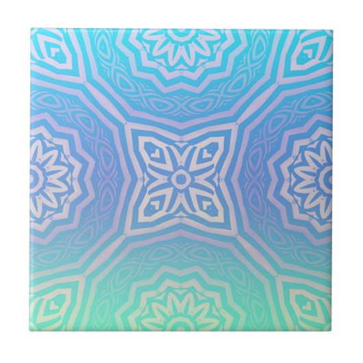 Aquamarin Blue Green Silver Ombre Arabesque Geomet Fliese (Vorderseite)