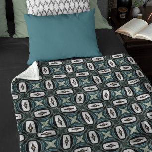 Aquamarin Blue Green Taupe Brown Bohemisch Stamm A Fleecedecke