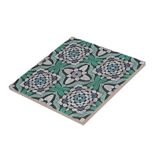 Aquamarin Blue Green Turquoise Floral Ethnic Stamm Fliese (Seite)