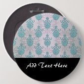 Aquamarin Blue Green und Silvery White Damask Button (Vorne & Hinten)