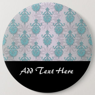 Aquamarin Blue Green und Silvery White Damask Button