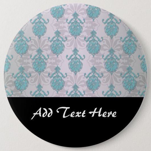 Aquamarin Blue Green und Silvery White Damask Button (Vorderseite)