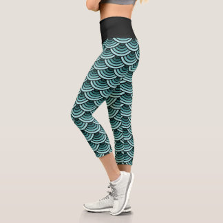 Aquamarin Blue Green Wacles Circles Art Pattern Capri Leggings