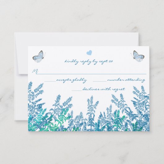 Aquamarin-Blue-Green-Wildblume-Butterfly-Hochzeit RSVP Karte (Vorderseite)