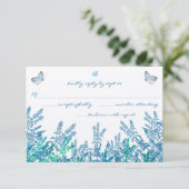 Aquamarin-Blue-Green-Wildblume-Butterfly-Hochzeit RSVP Karte (Stehend Vorderseite)